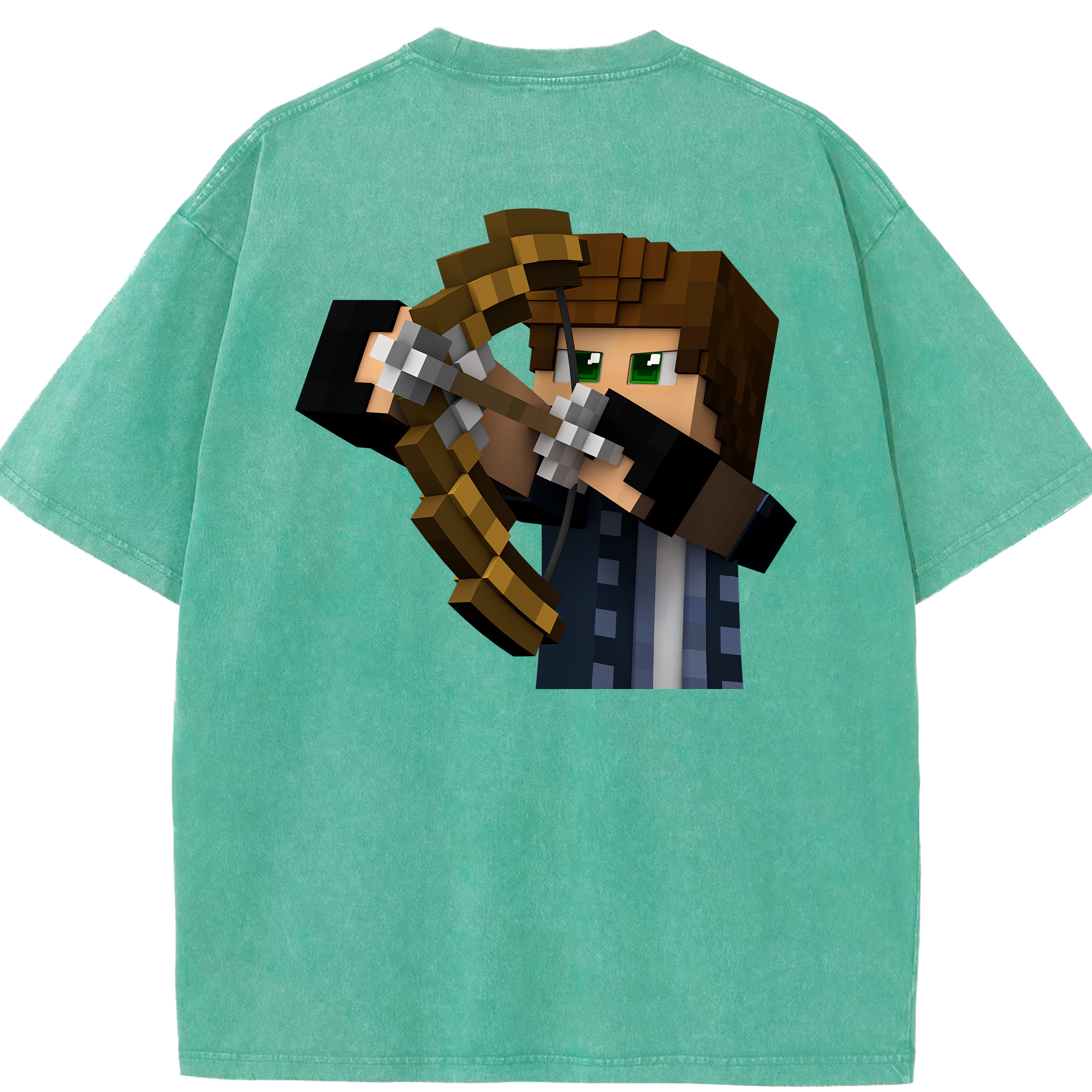 （画像用） マインクラフト ブロックの世界 Minecraft MC Block world 綿100% ヴィンテージ風 半袖Tシャツ（背面プリント）